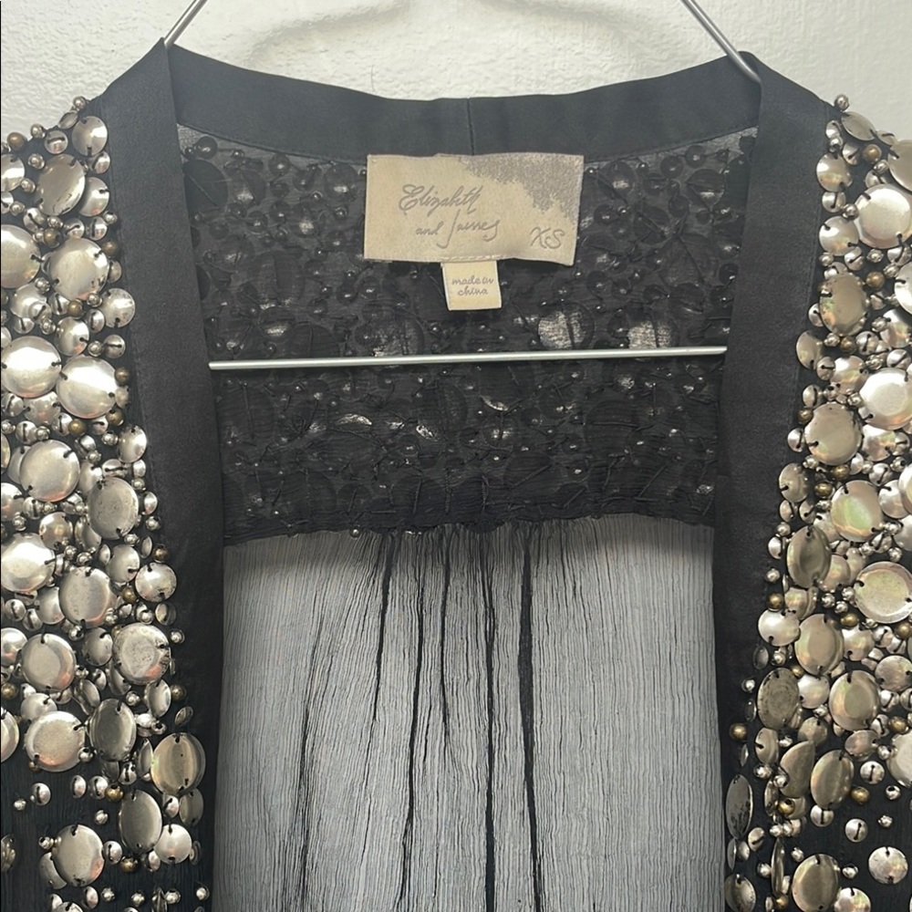 Elizabeth and James Black Asymmetrical Embellished Blouse - Picture 3 of 8